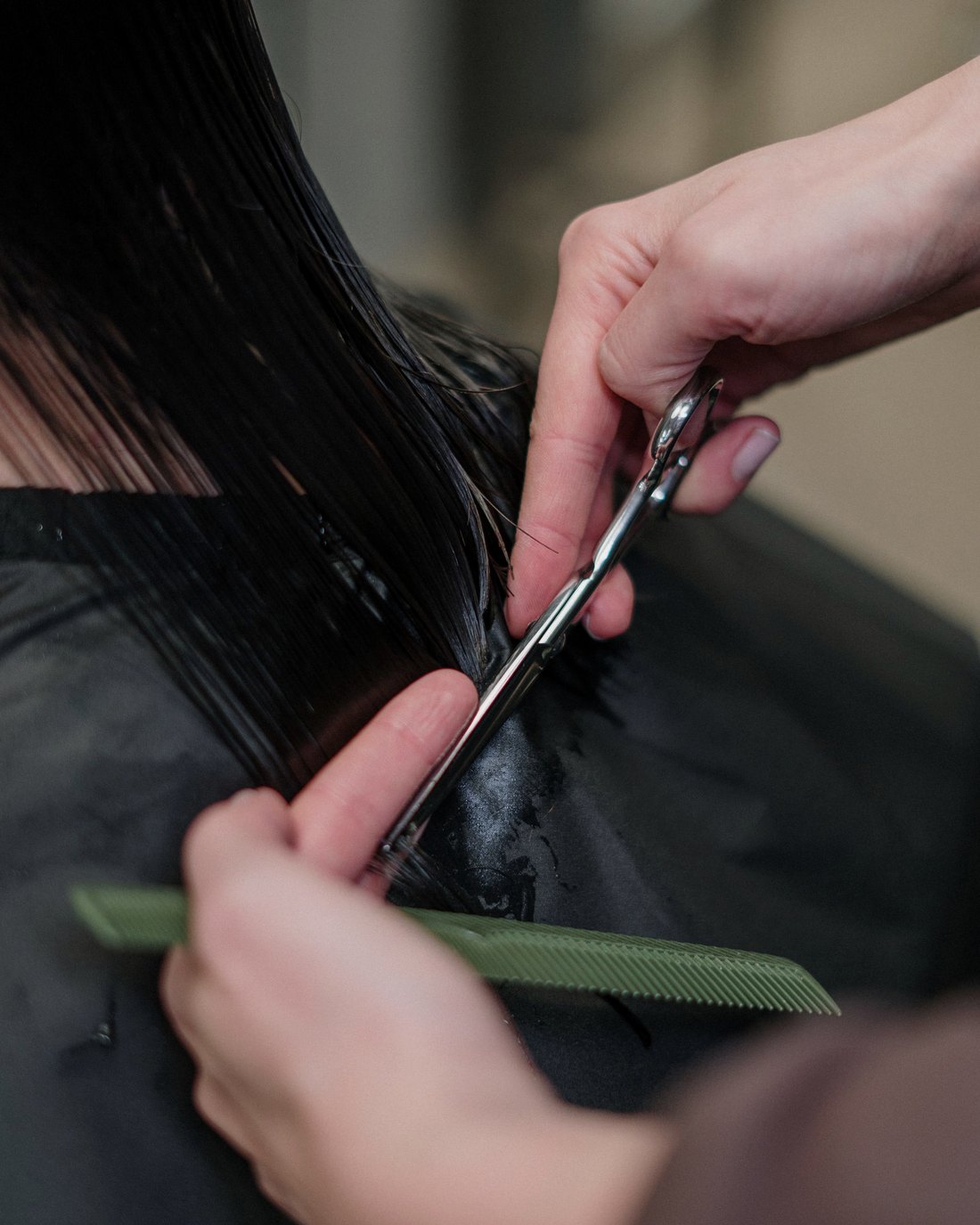 Hair sectioned and combed before a precision cut